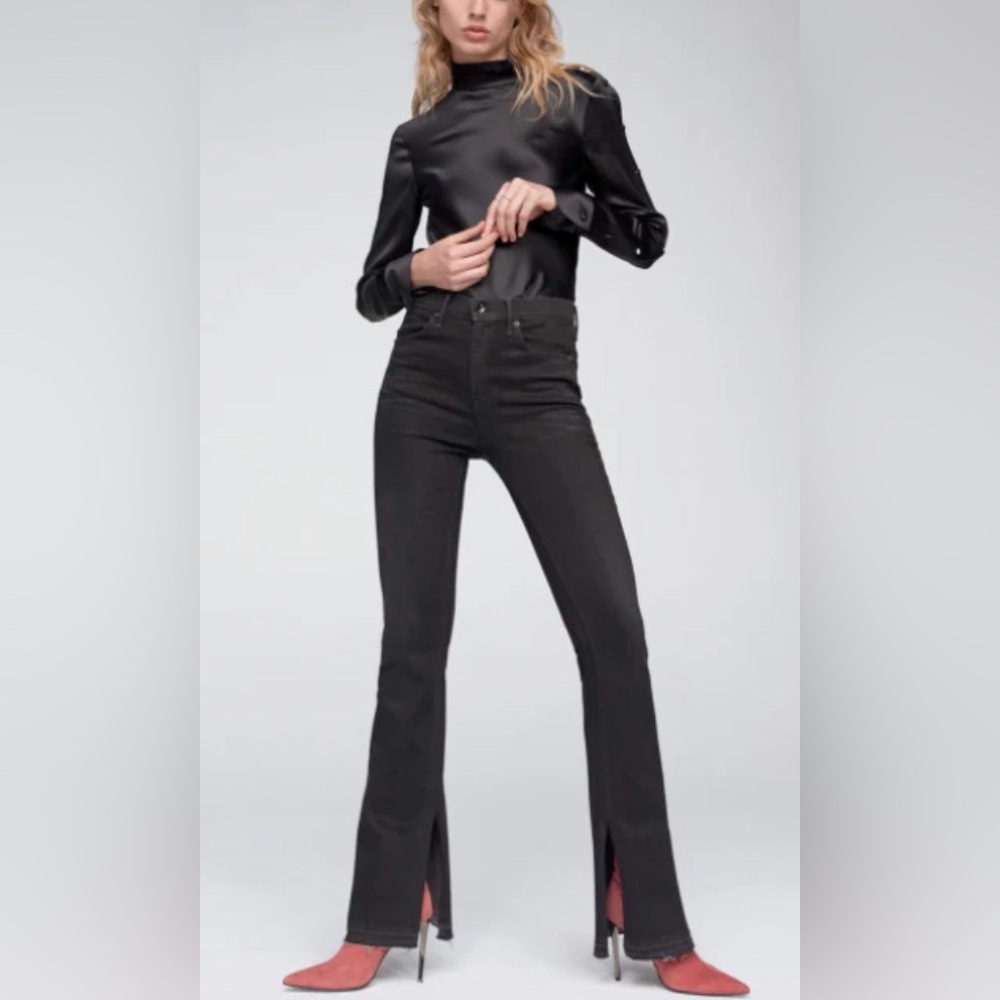 Rag & Bone Bella Slit Hem Flare Jeans Worn Black 26